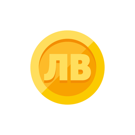 Bulgarian lev currency symbol on gold coin, money sign flat style vector illustration isolated on white backgroundのイラスト素材