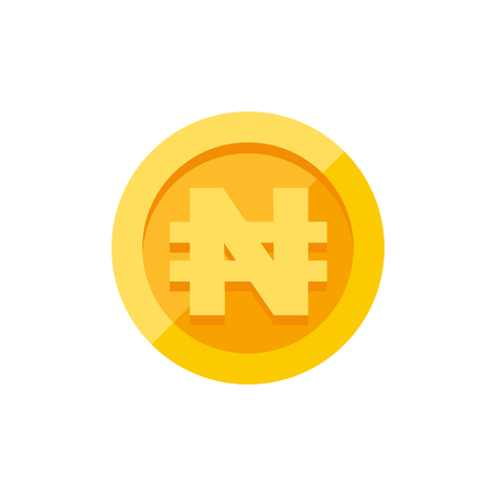 Nigerian naira currency symbol on gold coin, money sign flat style vector illustration isolated on white backgroundのイラスト素材