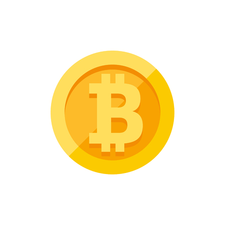 Bitcoin currency symbol on gold coin, money sign flat style vector illustration isolated on white backgroundのイラスト素材