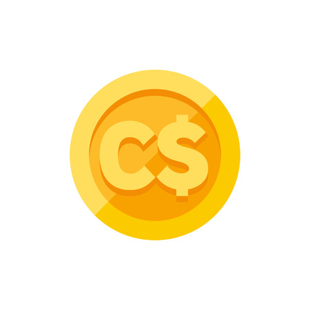 Canadian dollar currency symbol on gold coin, money sign flat style vector illustration isolated on white backgroundのイラスト素材