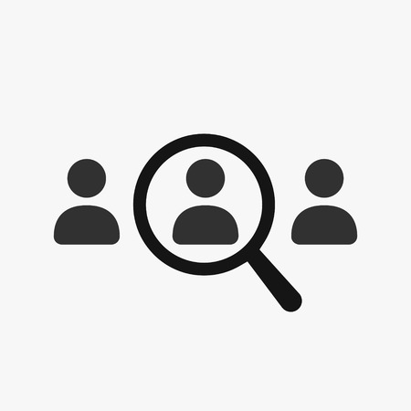 Magnifying glass looking for user icon, employee search symbol concept, people find, headhunting, staff selection, vector illustrationのイラスト素材