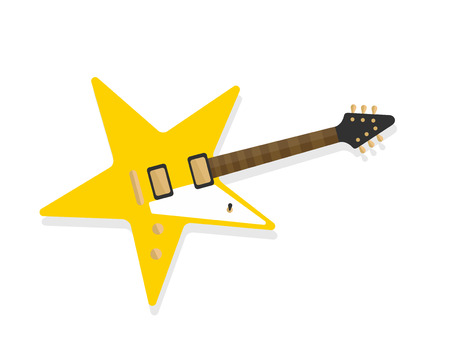 Electric guitar with a deck in star form, rockstar symbol concept, yellow star shaped guitar flat style vector illustration isolated on white backgroundのイラスト素材