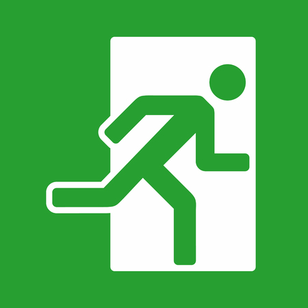 Exit sign, emergency exit icon, vector illustration on green backgroundのイラスト素材