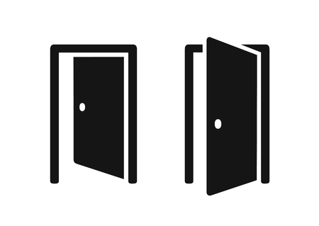Open doors push or pull simple black icons vector illustration on white backgroundのイラスト素材