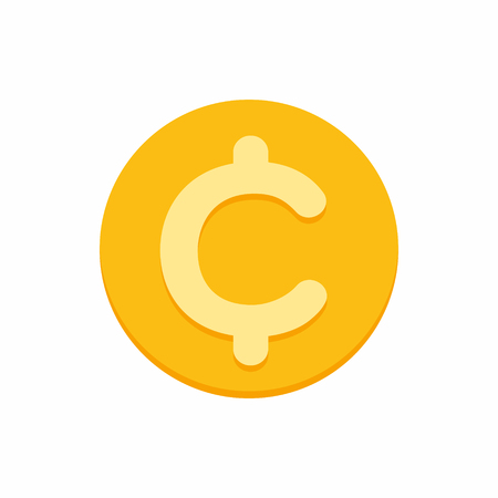 Cent, centavo currency symbol on gold coin, money sign flat style vector illustration isolated on white backgroundのイラスト素材