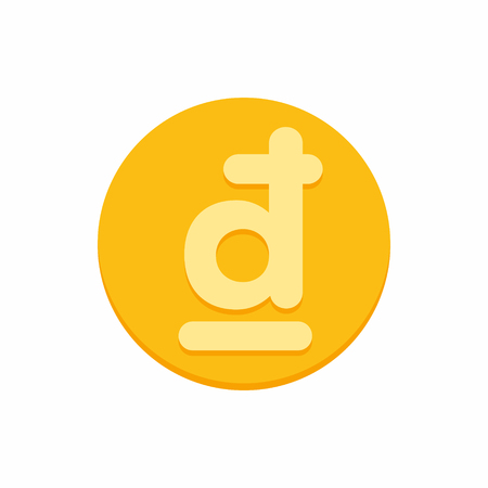 Vietnamese dong currency symbol on gold coin, money sign flat style vector illustration isolated on white backgroundのイラスト素材