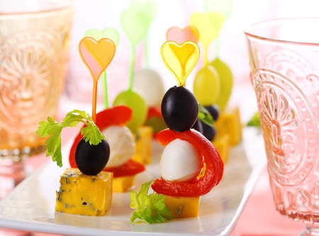 Assorted Canape snacks on plate の写真素材