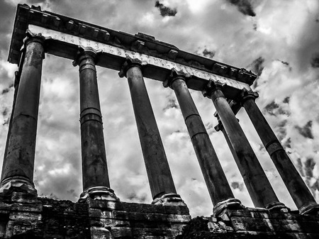 Temple of Saturn  Roman Forum  Black and White   Rome Italyの写真素材