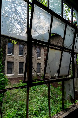 New York City Ellis Island Infirmary Broken Windowsの写真素材