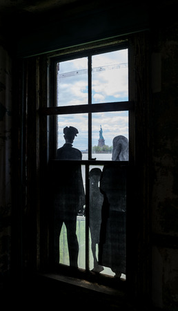 New York City Ellis Island Immigrants View of Statue of Libertyの写真素材