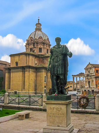 Rome, Italy - Bronze Statue of Caesar Roman Forumのeditorial素材