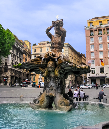 Rome, Italy - Bernini Triton Fountain-Piazza Barberiniのeditorial素材