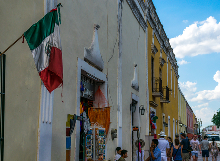 The Colorful City Square Shops of Valladolid, Mexicoのeditorial素材