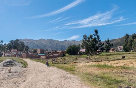 Woman returning to her village in the Sacred Valley of Peru.の写真素材