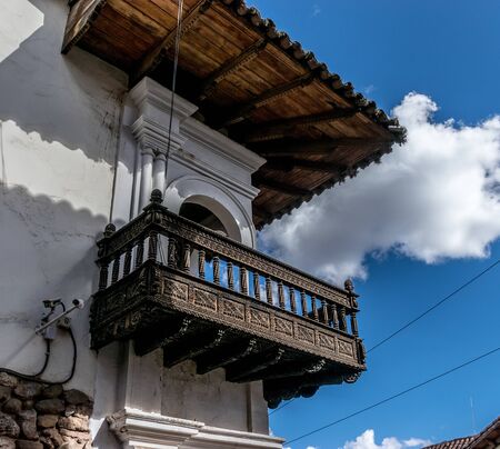 Wooden balcony in Cusco, Peru.の写真素材