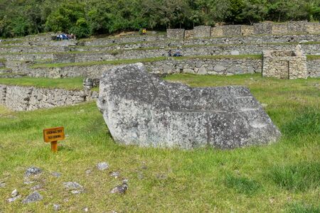 Sacred Rock at the Inca site of Machu Picchu in Peru.の写真素材