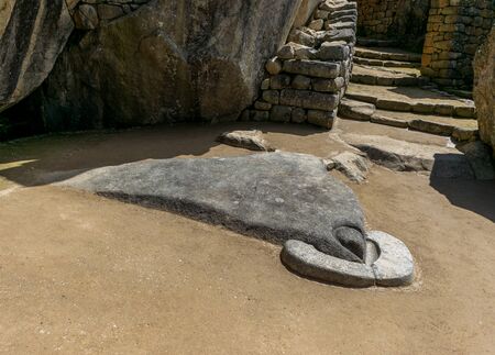 Temple of the Condor at the Inca site of Machu Picchu in Peru.の写真素材