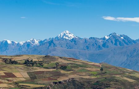 The inescapable snow peaked Andes in the Sacred Valley of Peru.の写真素材