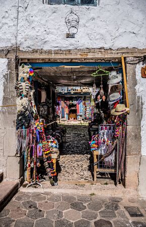 Artisan shops in San Blas neighborhood in Cusco, Peru.の写真素材