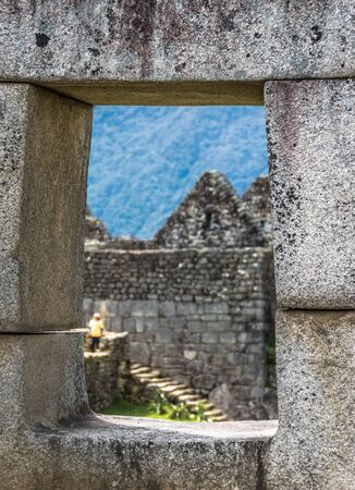 Mortar District at the Inca site of Machu Picchu in Peru.の写真素材