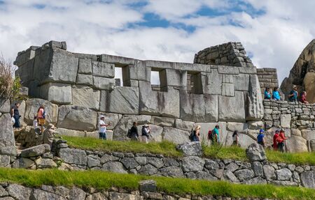 Temple of the Three Windows at the Inca site of Machu Picchu in Peru.の写真素材