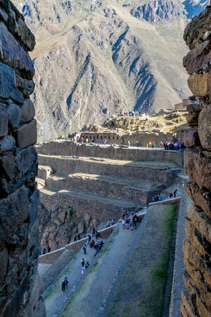 Inca site and village at Ollantaytambo in the Sacred Valley of Peru.