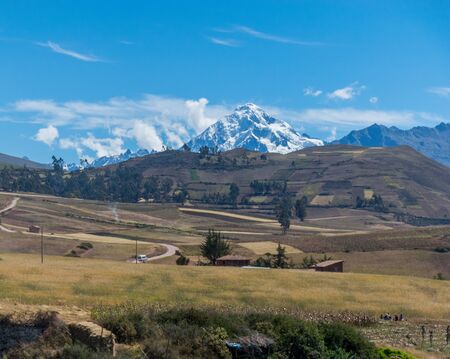 The inescapable snow peaked Andes in the Sacred Valley of Peru.の写真素材