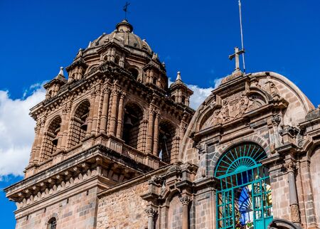 La Merced colonial bell tower detail in Cusco, Peru.の写真素材