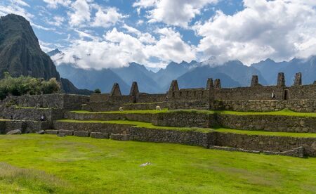 Central Plaza at the Inca site of Machu Picchu in Peru.の写真素材
