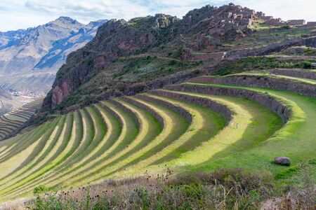 The Inca terraces at Pisac, Peru.の写真素材