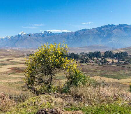 The inescapable snow peaked Andes in the Sacred Valley of Peru.の写真素材