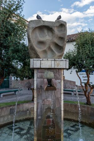 Puma paw print water fountain in Cusco, Peru.の写真素材