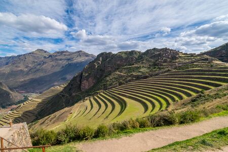 The Inca terraces at Pisac, Peru.の写真素材