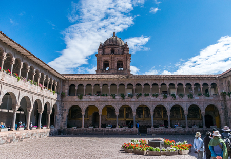 Colonial courtyard at Qoricancha and Santo Domingo in Cusco, Peru.のeditorial素材