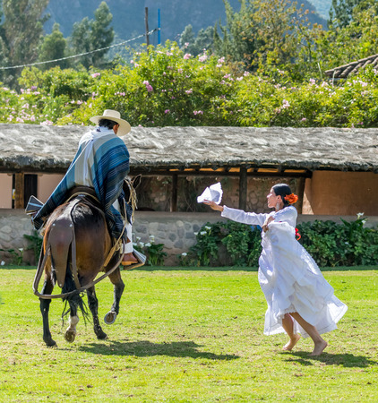 Beautiful traditional Peruvian horse and dance show performance at the Sanctuary Lodge in the Sacred Valley of Peru.のeditorial素材