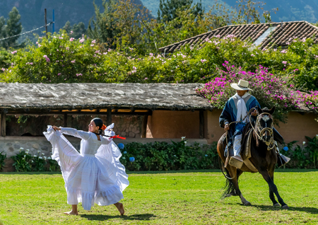 Beautiful traditional Peruvian horse and dance show performance at the Sanctuary Lodge in the Sacred Valley of Peru.のeditorial素材