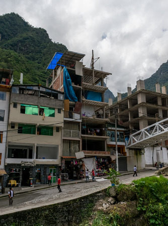 Building construction in Aguas Calientes in Peru outside of Machu Picchu.のeditorial素材