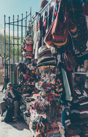 Colorful San Pedro market goods in Cusco, Peru.のeditorial素材