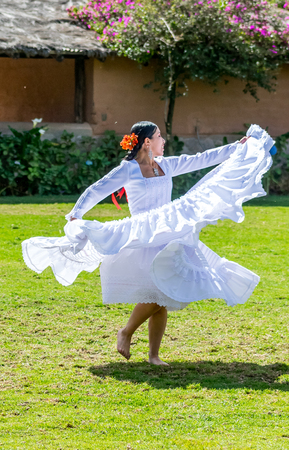 Beautiful traditional Peruvian horse and dance show performance at the Sanctuary Lodge in the Sacred Valley of Peru.のeditorial素材