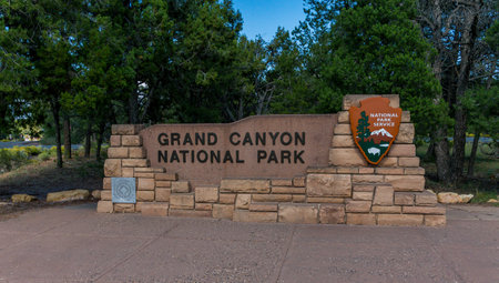 South Rim Grand Canyon National Park National Park Signの写真素材