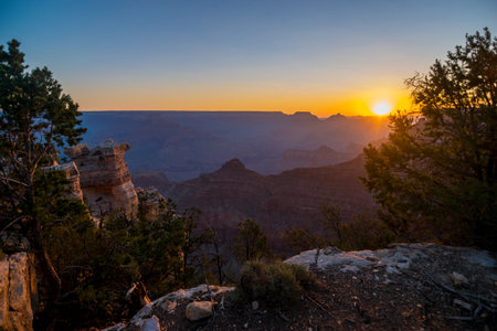 Sunrise at South Rim Grand Canyon National Park Mather Pointの写真素材