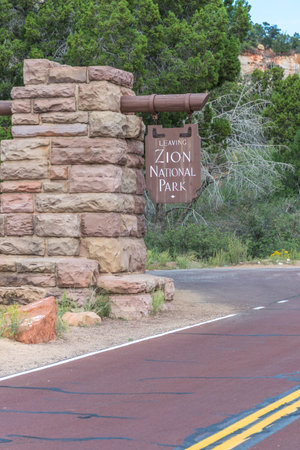 Exit Sign of Zion National Parkの写真素材