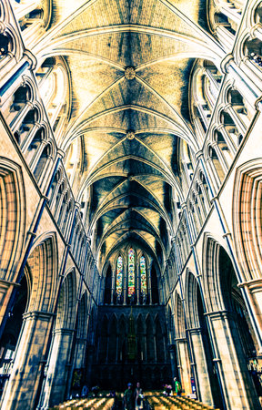 Southwark Cathedral Gothic Interior Nave and Ceiling in Londonの写真素材