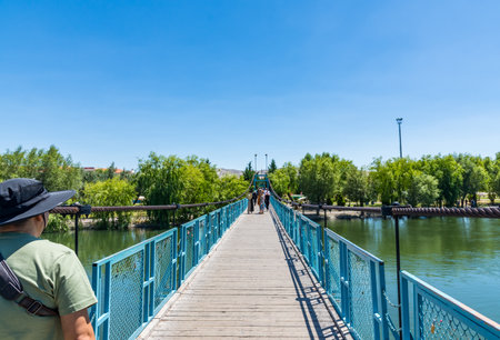 Small suspension bridge in Avanos in Cappadocia, Turkey.の写真素材