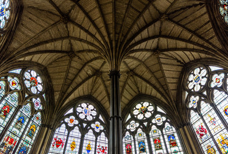 Westminster Abbey Cloister Side Chapel Stained Glass in Londonのeditorial素材