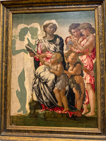 Michelangelo's The Manchester Madonna On Display At The National Gallery in Londonのeditorial素材
