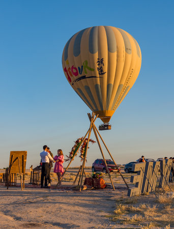 Hot Air Balloons Over Love Valley in Cappadocia, Turkey at Dawn.の写真素材