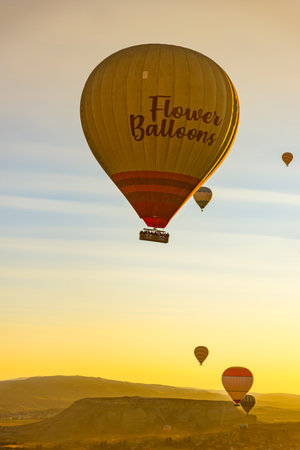 Hot Air Balloons Over Love Valley in Cappadocia, Turkey at Dawn.の写真素材