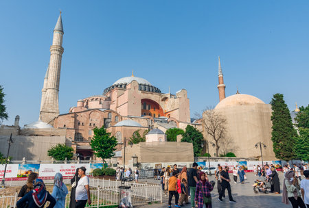 Hagia Sophia Exterior, Minarets, and Dome in Istanbul, Turkey.のeditorial素材