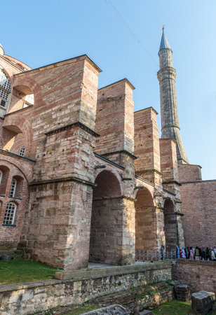 Hagia Sophia Exterior, Minarets, and Dome in Istanbul, Turkey.のeditorial素材
